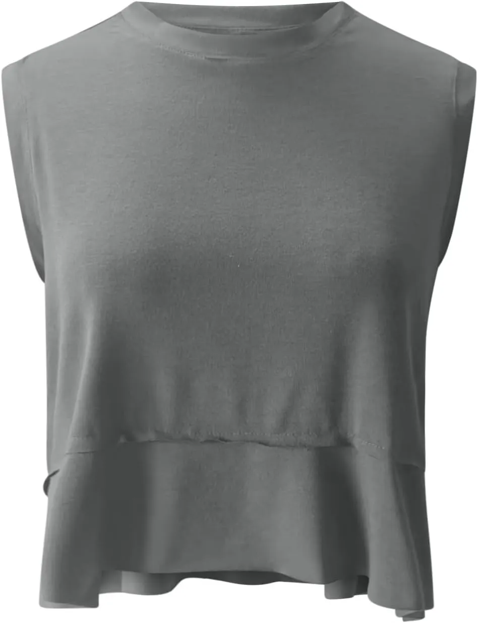 Modal Soft Sleeveless Crop Top for Women Athletic Tee Gym Workout Cropped Yoga Tank Quick Dry Flowy Vest