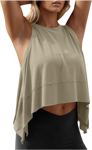 Modal Soft Sleeveless Crop Top for Women Athletic Tee Gym Workout Cropped Yoga Tank Quick Dry Flowy Vest
