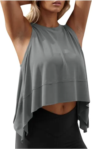 Modal Soft Sleeveless Crop Top for Women Athletic Tee Gym Workout Cropped Yoga Tank Quick Dry Flowy Vest