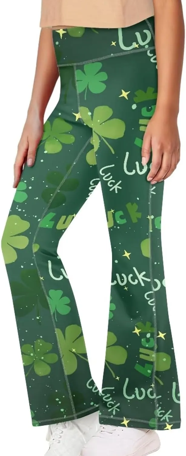 Mumeson Kids' Flared Yoga Pants Girls Athletic Dance Running Leggings Plus Size Tummy Control Leggings