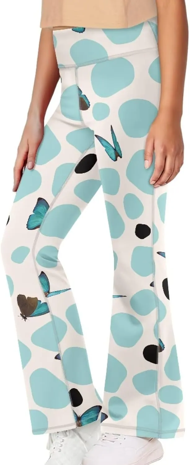 Mumeson Kids' Flared Yoga Pants Girls Athletic Dance Running Leggings Plus Size Tummy Control Leggings