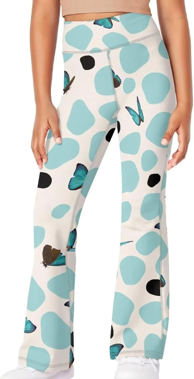 Mumeson Kids' Flared Yoga Pants Girls Athletic Dance Running Leggings Plus Size Tummy Control Leggings