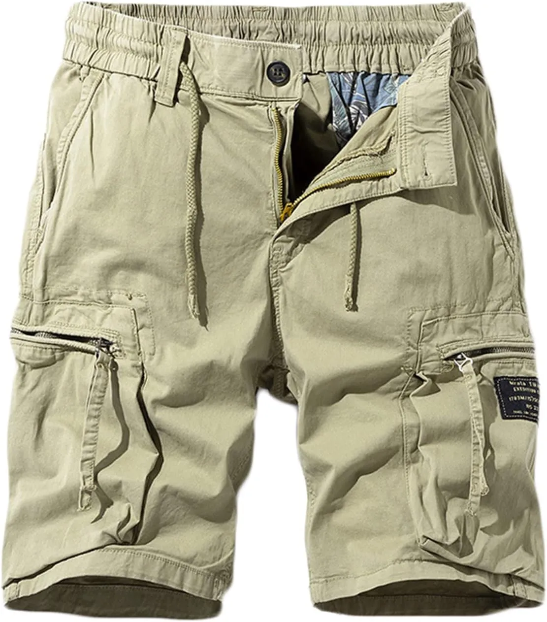 Muscularfit Cotton Linen Shorts for Men Casual Summer Big and Tall Drawstring Elastic Waist Cargo Shorts Multi Pockets Sport