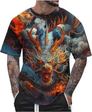 Muscularfit Tshirts Shirts for Men Graphic Vintage Print Graphic Pullover Top Summer Causal Short Sleeve Crewneck Beach Shirt