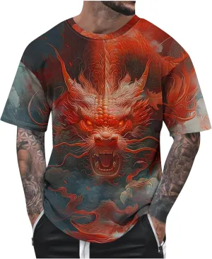 Muscularfit Tshirts Shirts for Men Graphic Vintage Print Graphic Pullover Top Summer Causal Short Sleeve Crewneck Beach Shirt