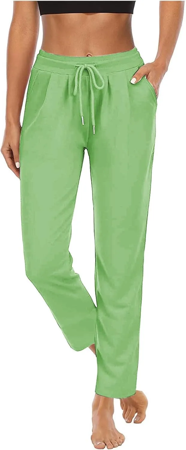 NATHGAM Womens Casual Pants Business Work Pants Drawstring Elastic Waist Pants Ladies Office Straight Leg Trouser with Pocket