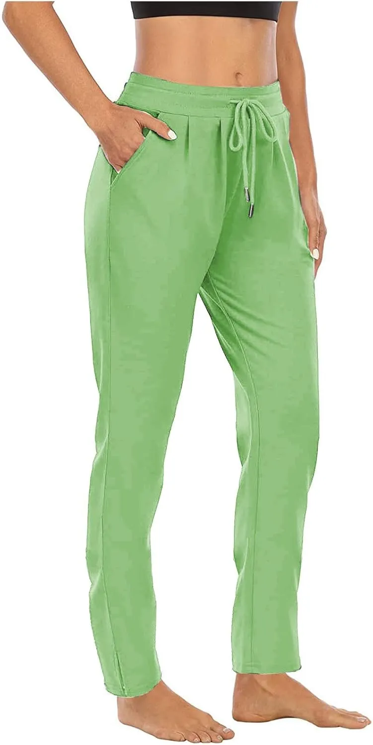 NATHGAM Womens Casual Pants Business Work Pants Drawstring Elastic Waist Pants Ladies Office Straight Leg Trouser with Pocket