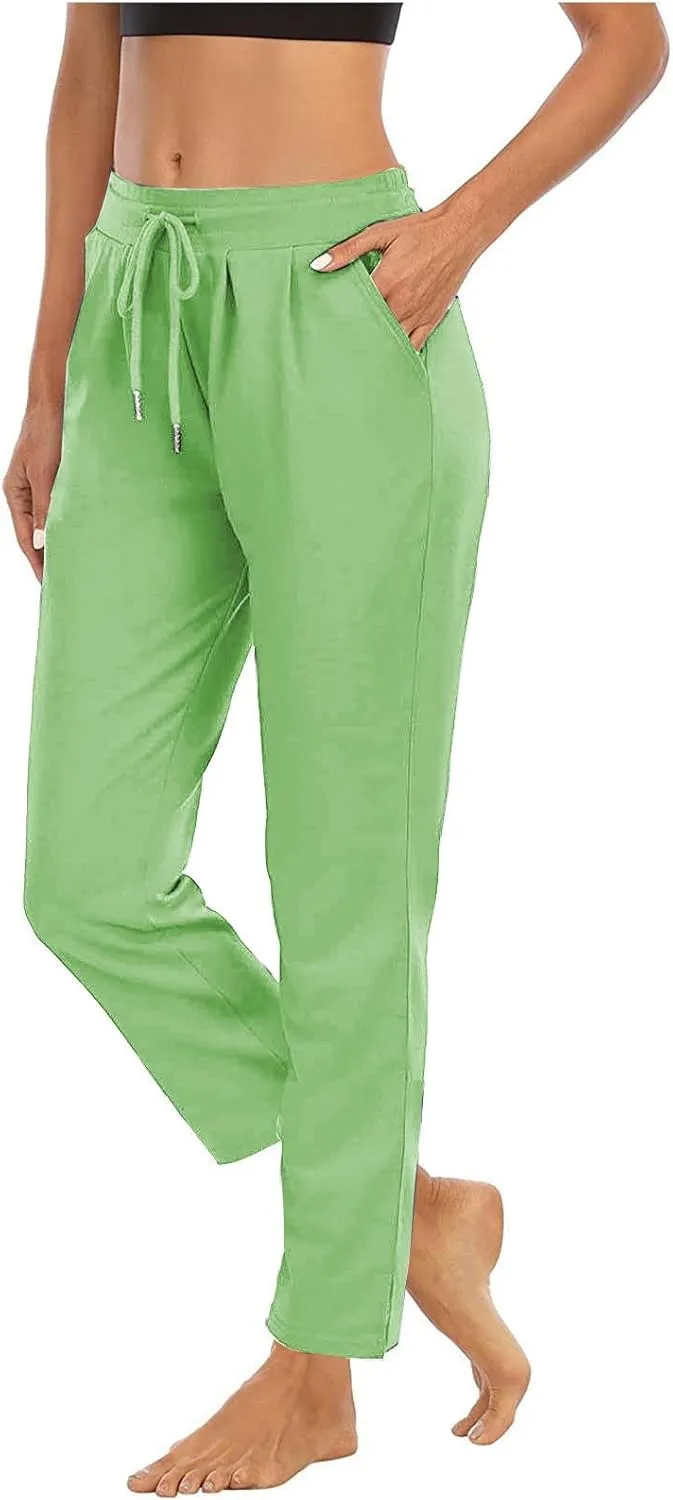 NATHGAM Womens Casual Pants Business Work Pants Drawstring Elastic Waist Pants Ladies Office Straight Leg Trouser with Pocket