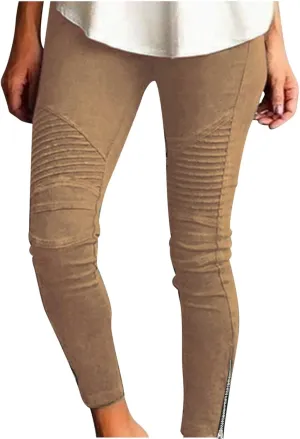 NATHGAM Women's Stretch Pants High Waisted Leggings Striped Decoration Slim Dressy Trousers Trendy Skinny Straight Leg Pants