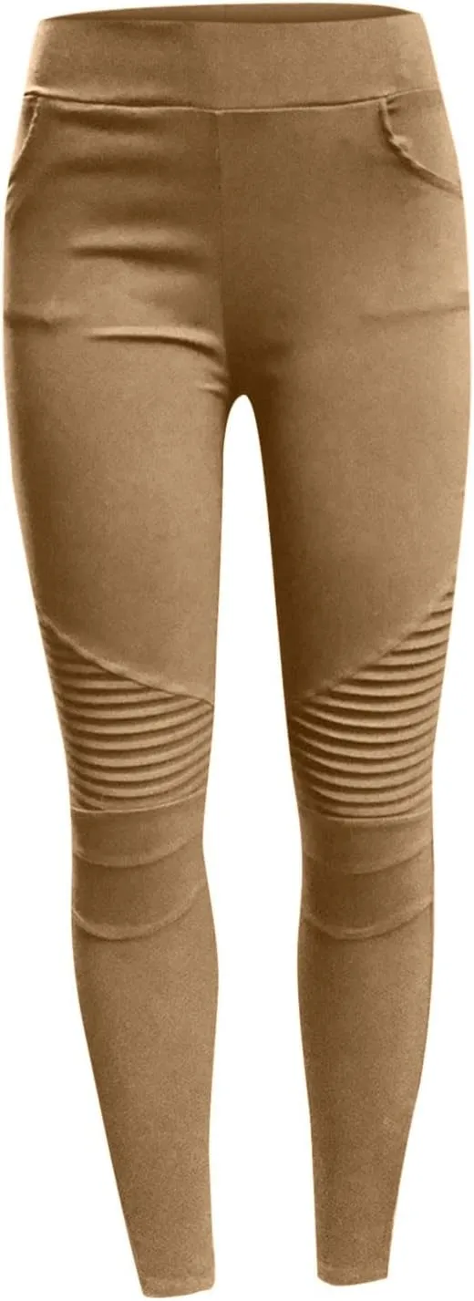 NATHGAM Women's Stretch Pants High Waisted Leggings Striped Decoration Slim Dressy Trousers Trendy Skinny Straight Leg Pants