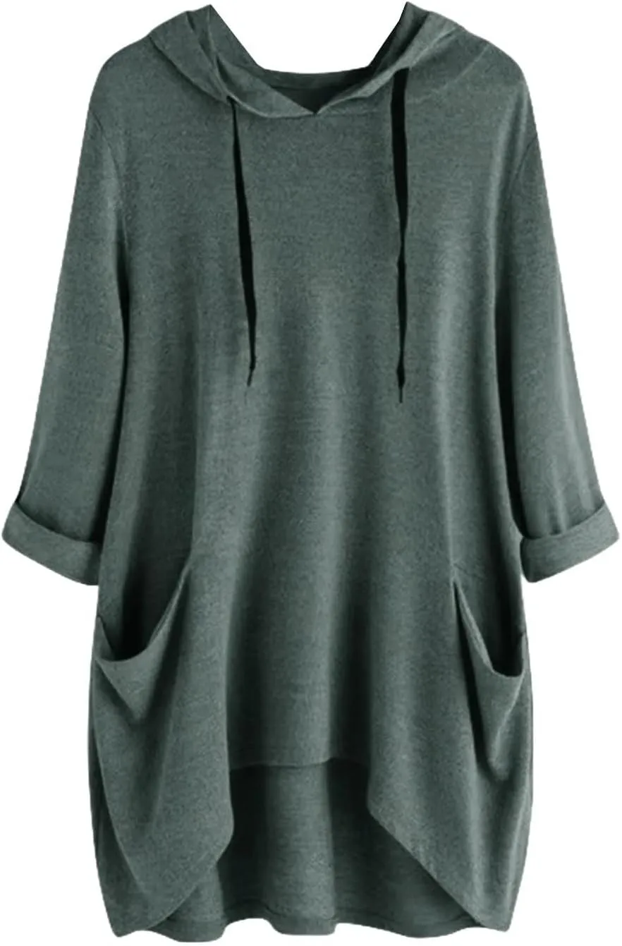 Oversized Hoodie Dress for Women Casual Drawstring Long Sweatshirt with Pocket Hooded Mini Sweatshirt Dress