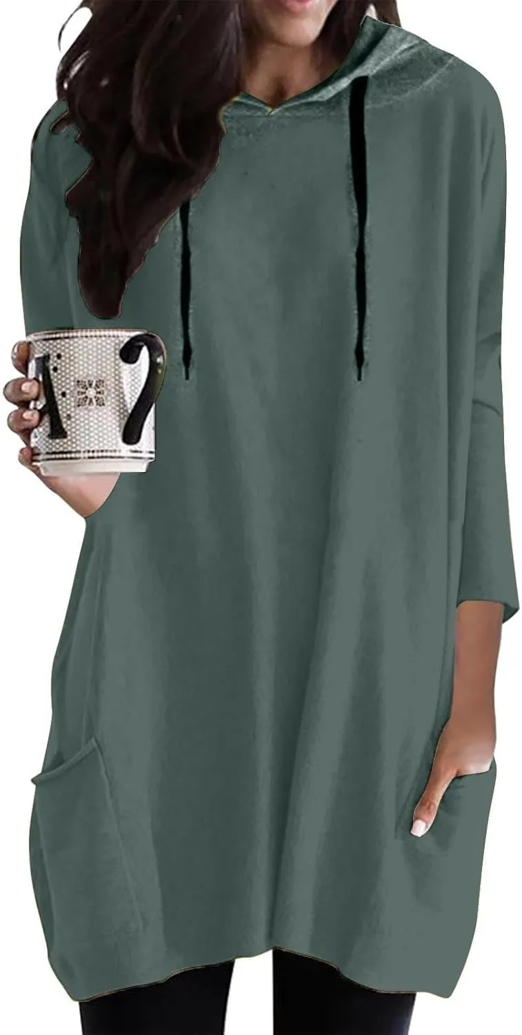 Oversized Hoodie Dress for Women Casual Drawstring Long Sweatshirt with Pocket Hooded Mini Sweatshirt Dress