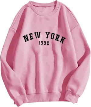 Oversized Sweatshirt for Women New York Letter Print Casual Pullover Long Sleeve Crewneck Slouchy Loose Athletic Tee