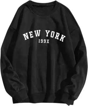 Oversized Sweatshirt for Women New York Letter Print Casual Pullover Long Sleeve Crewneck Slouchy Loose Athletic Tee