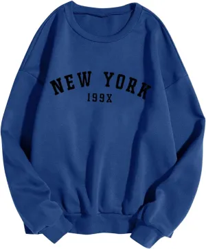 Oversized Sweatshirt for Women New York Letter Print Casual Pullover Long Sleeve Crewneck Slouchy Loose Athletic Tee