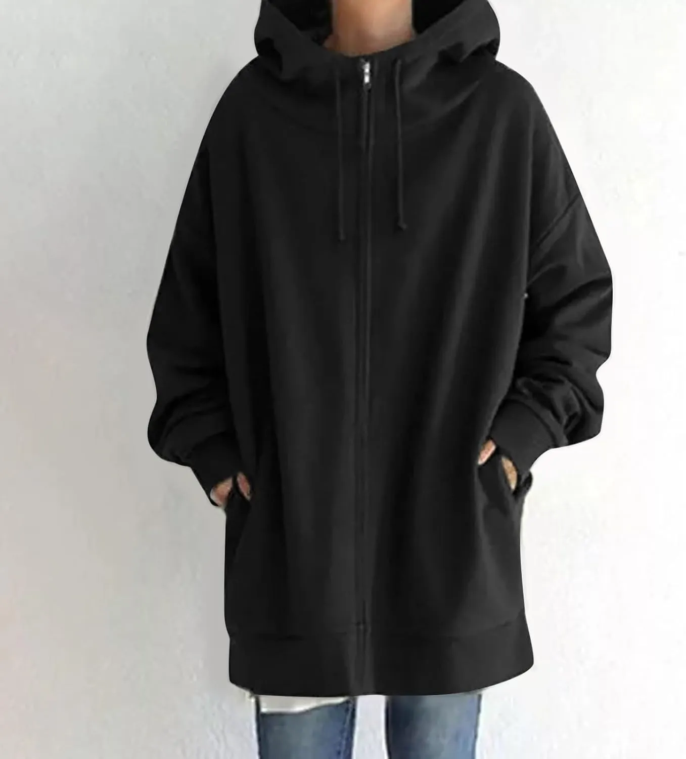 Oversized Zip Up Hoodies for Women Plus Size Long Fleece Jacket Casual Long Sleeve Cute Sweatshirts with Pockets