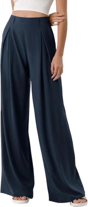 Palazzo Pants for Women Dressy Baggy High Waisted Wide Leg Pull on Dress Pants Work Straight Leg Trousers with Pockets