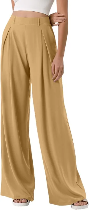 Palazzo Pants for Women Dressy Baggy High Waisted Wide Leg Pull on Dress Pants Work Straight Leg Trousers with Pockets