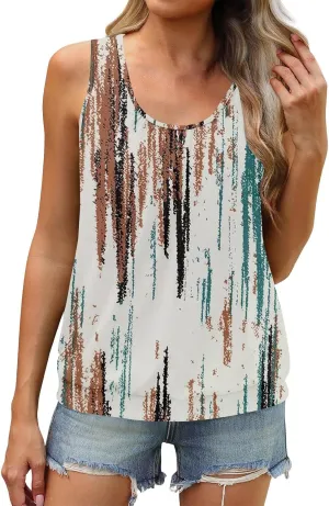 Plus Size Tank Tops for Women Summer Sleeveless Hawaiian Outfit Ruffle Vintage Print U Neck Workout Shirts