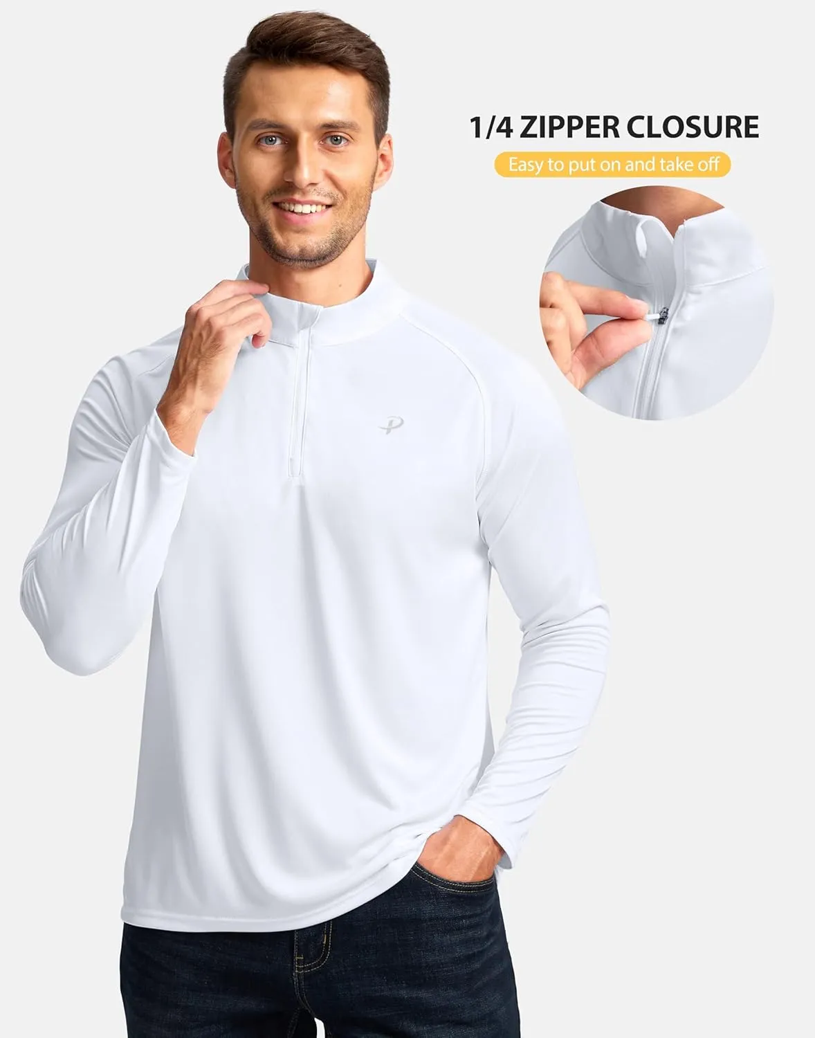 Pudolla Men's 1/4 Zip Sun Protection Shirts UV SPF UPF 50  Long Sleeve Rash Guard Fishing Running Hiking Athletic Tee Shirts