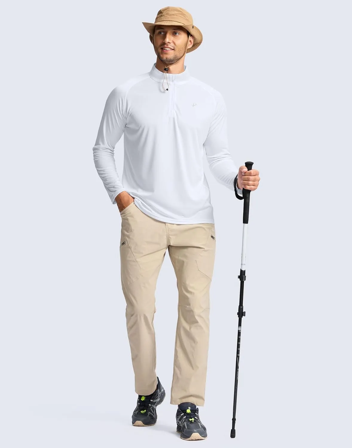 Pudolla Men's 1/4 Zip Sun Protection Shirts UV SPF UPF 50  Long Sleeve Rash Guard Fishing Running Hiking Athletic Tee Shirts