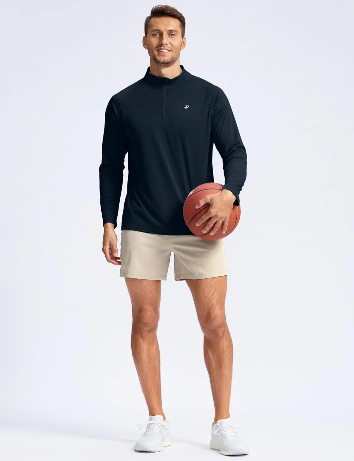 Pudolla Men's 1/4 Zip Sun Protection Shirts UV SPF UPF 50  Long Sleeve Rash Guard Fishing Running Hiking Athletic Tee Shirts