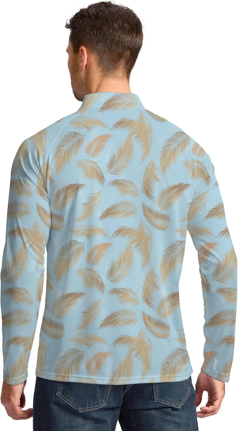 Pudolla Men's 1/4 Zip Sun Protection Shirts UV SPF UPF 50  Long Sleeve Rash Guard Fishing Running Hiking Athletic Tee Shirts