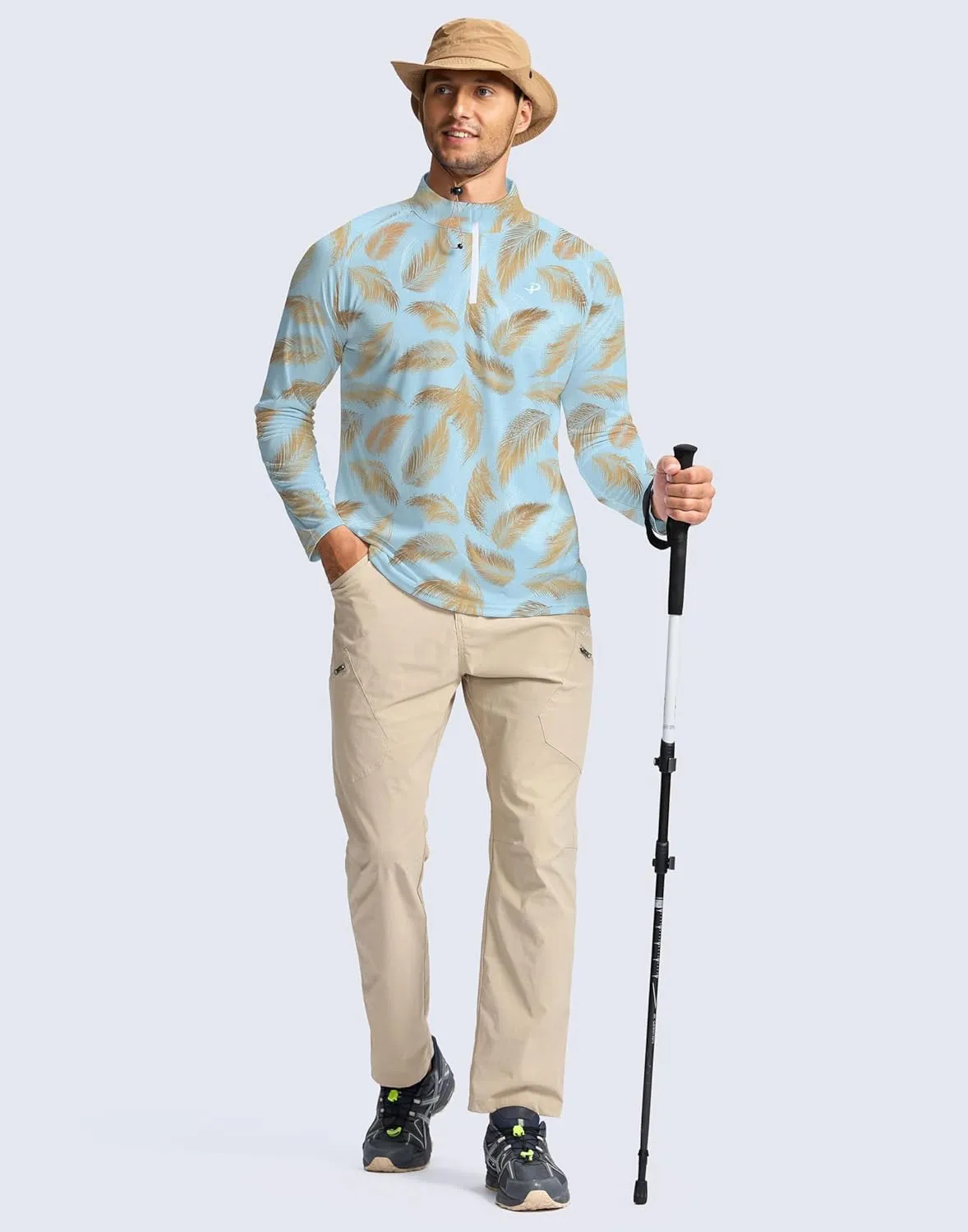 Pudolla Men's 1/4 Zip Sun Protection Shirts UV SPF UPF 50  Long Sleeve Rash Guard Fishing Running Hiking Athletic Tee Shirts
