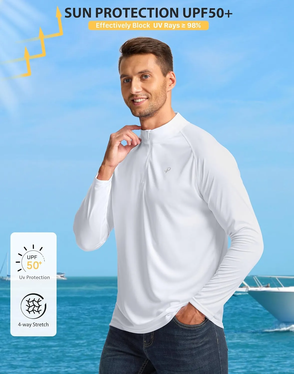Pudolla Men's 1/4 Zip Sun Protection Shirts UV SPF UPF 50  Long Sleeve Rash Guard Fishing Running Hiking Athletic Tee Shirts