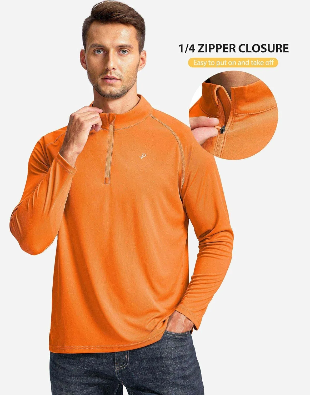 Pudolla Men's 1/4 Zip Sun Protection Shirts UV SPF UPF 50  Long Sleeve Rash Guard Fishing Running Hiking Athletic Tee Shirts