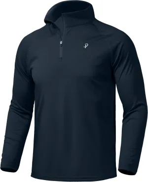 Pudolla Men's 1/4 Zip Sun Protection Shirts UV SPF UPF 50  Long Sleeve Rash Guard Fishing Running Hiking Athletic Tee Shirts