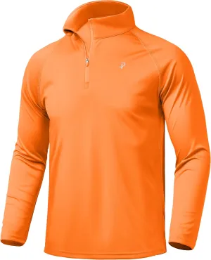 Pudolla Men's 1/4 Zip Sun Protection Shirts UV SPF UPF 50  Long Sleeve Rash Guard Fishing Running Hiking Athletic Tee Shirts