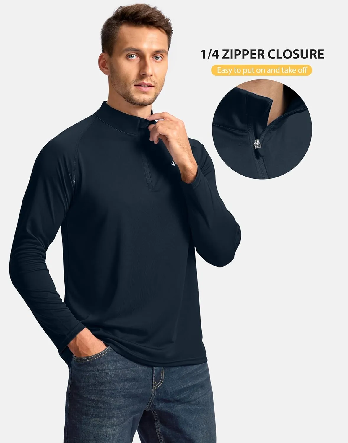 Pudolla Men's 1/4 Zip Sun Protection Shirts UV SPF UPF 50  Long Sleeve Rash Guard Fishing Running Hiking Athletic Tee Shirts