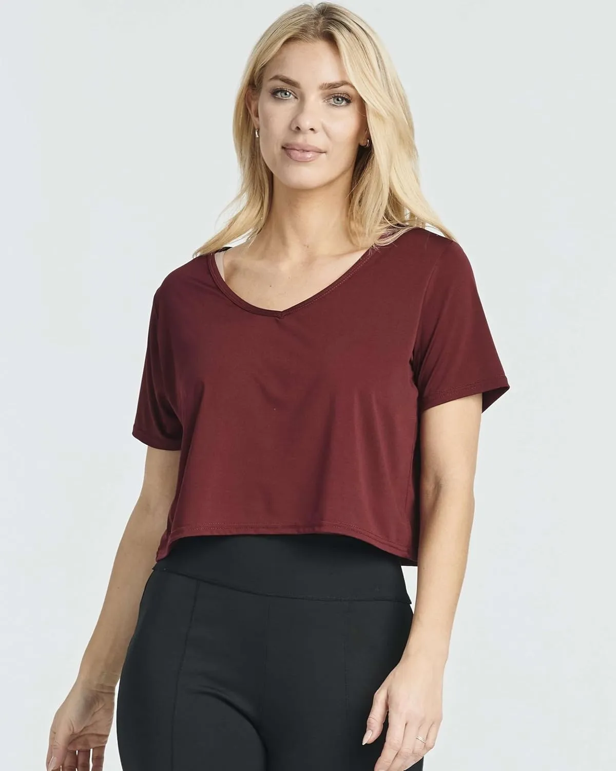 Real Essentials 5 Pack: Women's Dry-Fit Short Sleeve V-Neck Crop Top Boxy Athletic Tee