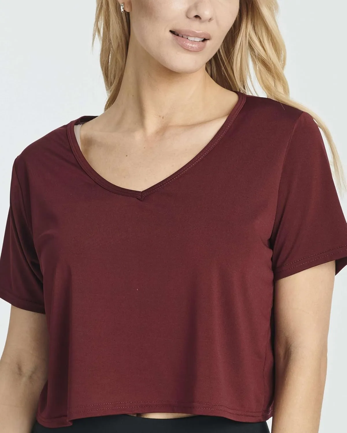 Real Essentials 5 Pack: Women's Dry-Fit Short Sleeve V-Neck Crop Top Boxy Athletic Tee