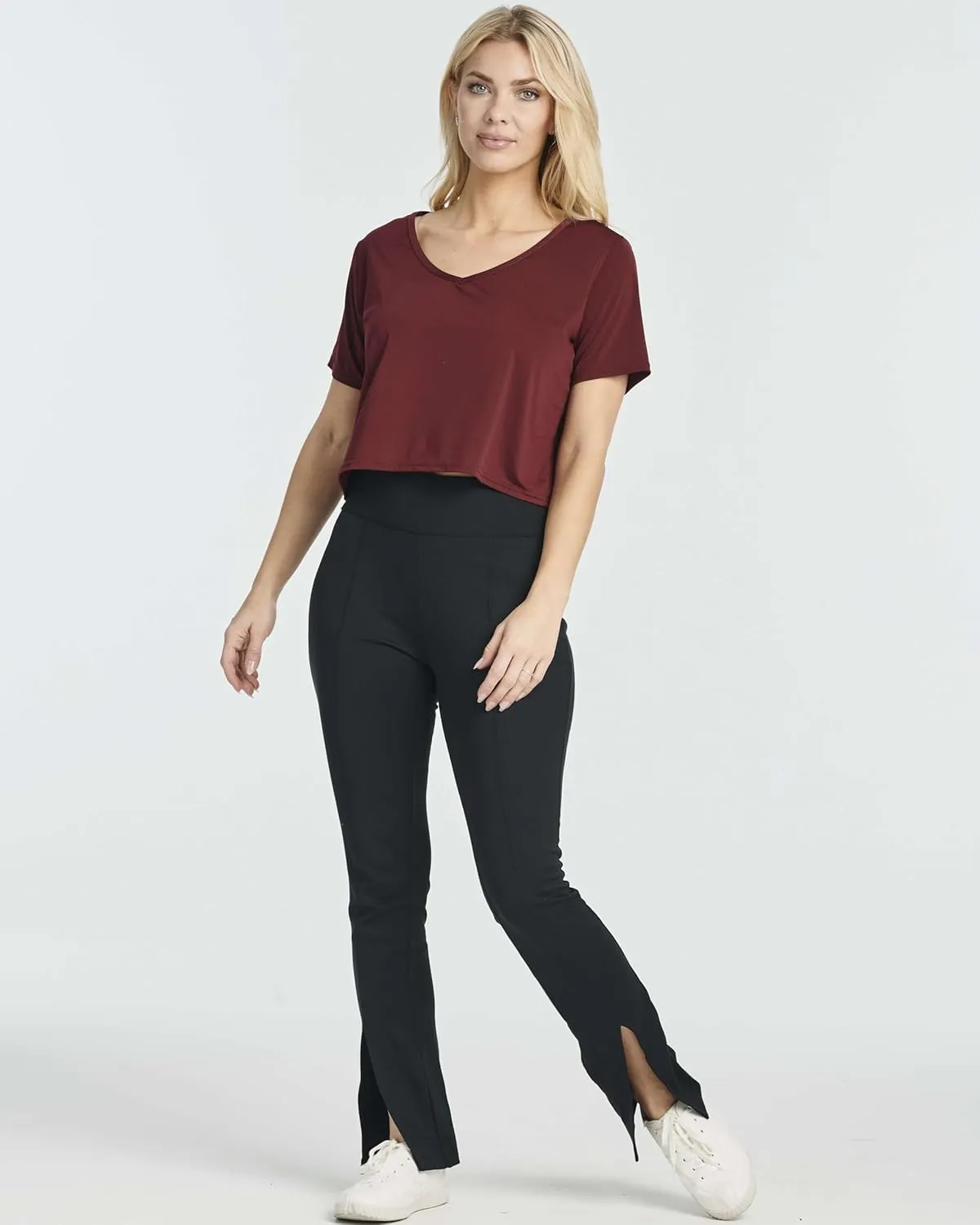 Real Essentials 5 Pack: Women's Dry-Fit Short Sleeve V-Neck Crop Top Boxy Athletic Tee