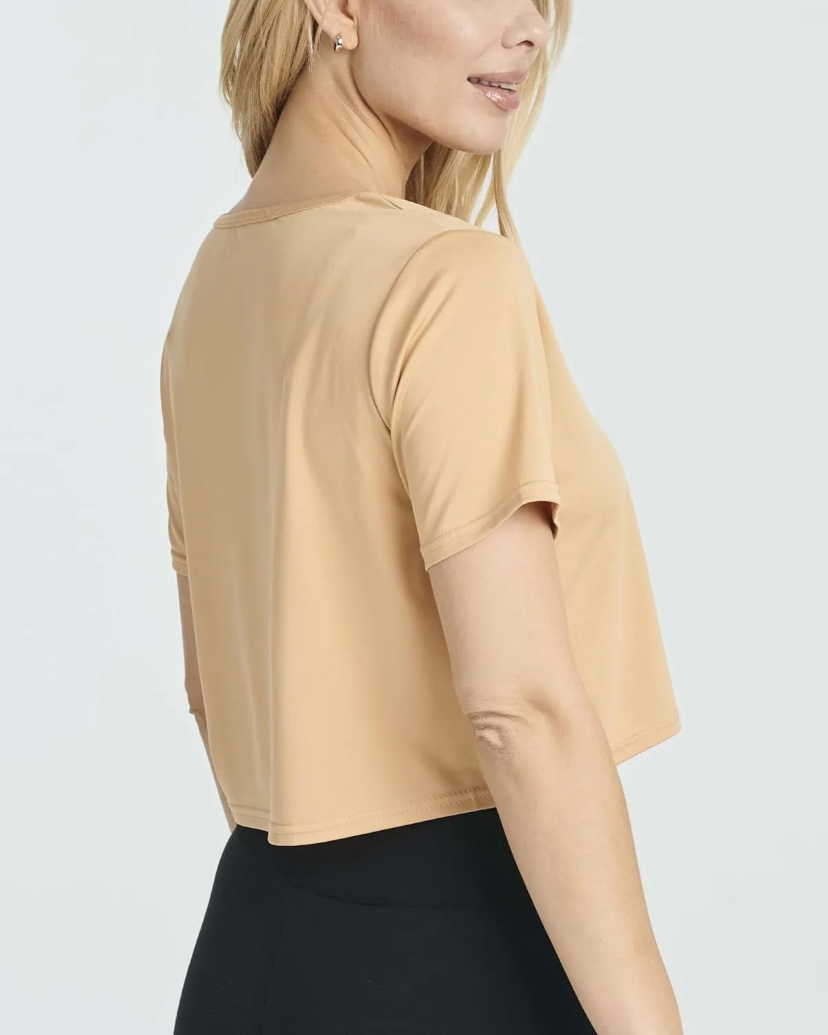 Real Essentials 5 Pack: Women's Dry-Fit Short Sleeve V-Neck Crop Top Boxy Athletic Tee