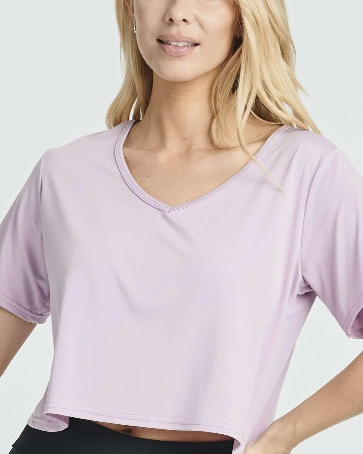 Real Essentials 5 Pack: Women's Dry-Fit Short Sleeve V-Neck Crop Top Boxy Athletic Tee