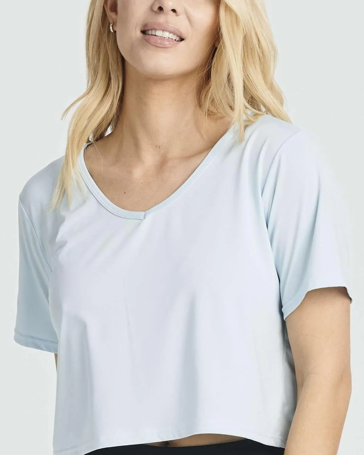 Real Essentials 5 Pack: Women's Dry-Fit Short Sleeve V-Neck Crop Top Boxy Athletic Tee