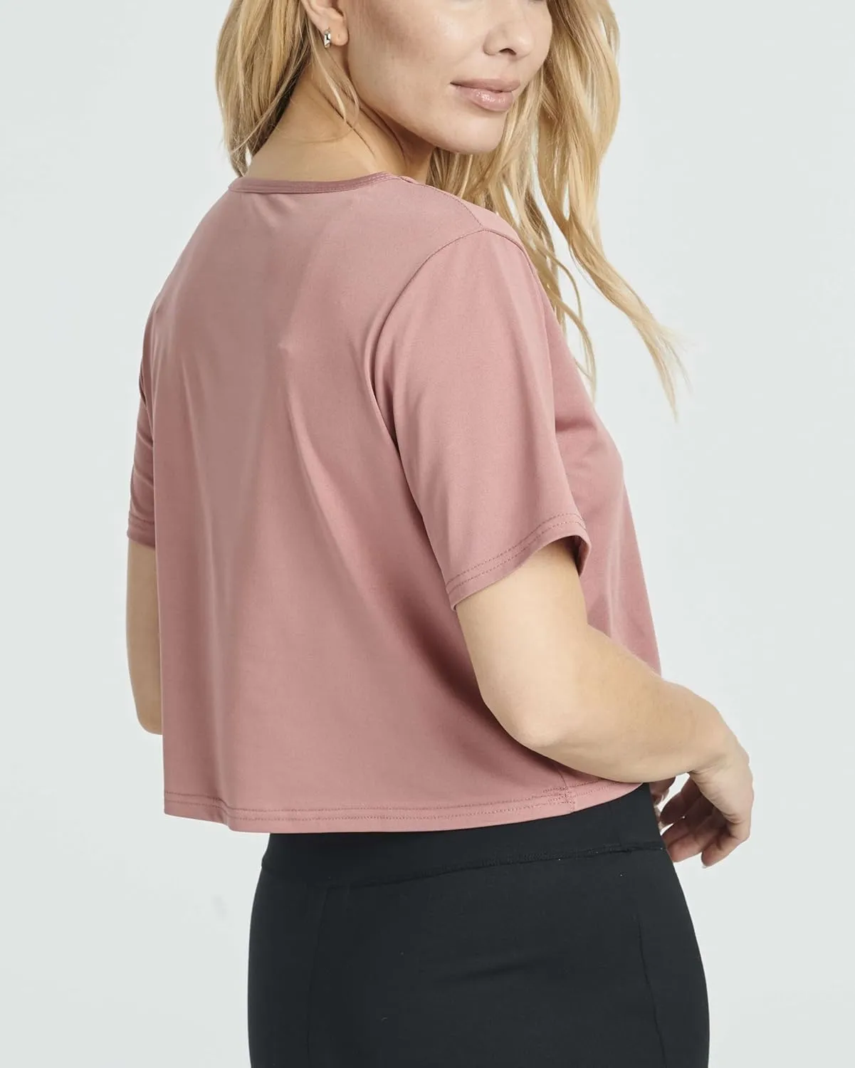 Real Essentials 5 Pack: Women's Dry-Fit Short Sleeve V-Neck Crop Top Boxy Athletic Tee