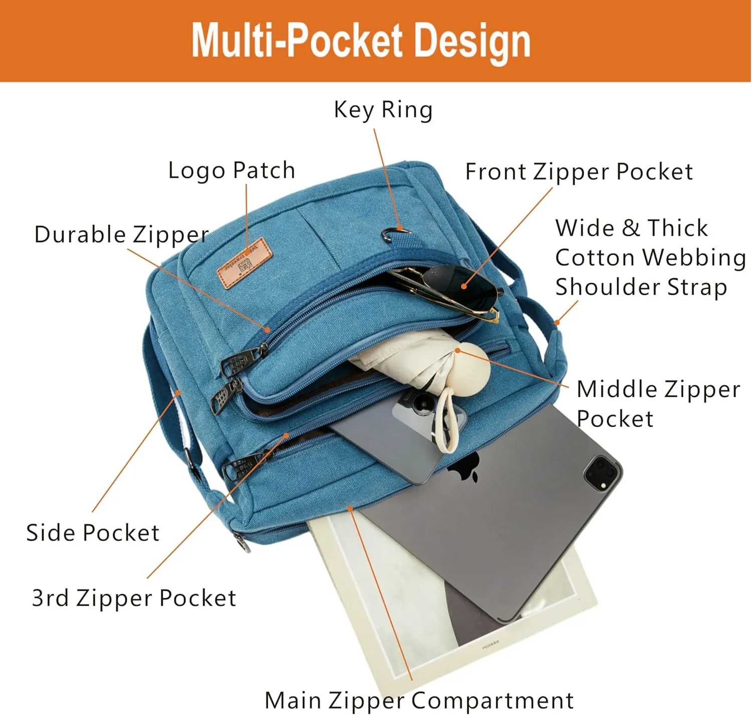Rfid Crossbody Messenger Bag with Water Bottle Holders, 13 inch Laptop Shoulder Bag, Sling Satchel Purse w/Built-in Wallet
