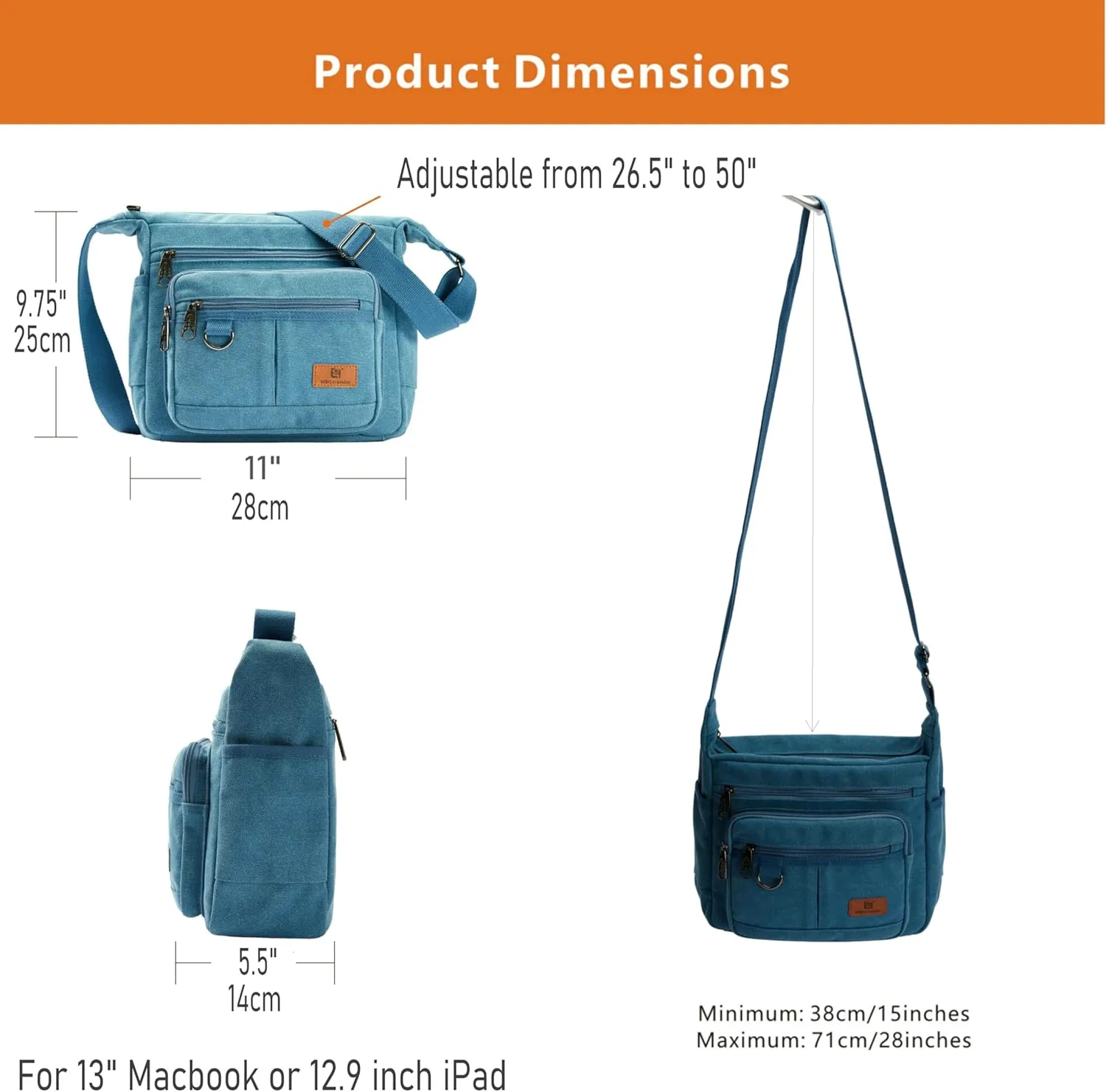Rfid Crossbody Messenger Bag with Water Bottle Holders, 13 inch Laptop Shoulder Bag, Sling Satchel Purse w/Built-in Wallet