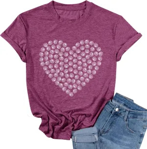 Rose Flower T Shirt for Women Kindness Heart Printed Tee Workout Nature Outdoor Activewear Vintage Graphic Athletic Tee Top