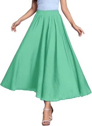Ruffle Skirt Trendy Flared High Elastic Waist Solid Loose Pleated Long Skirts for Women Summer Vacation Clothes