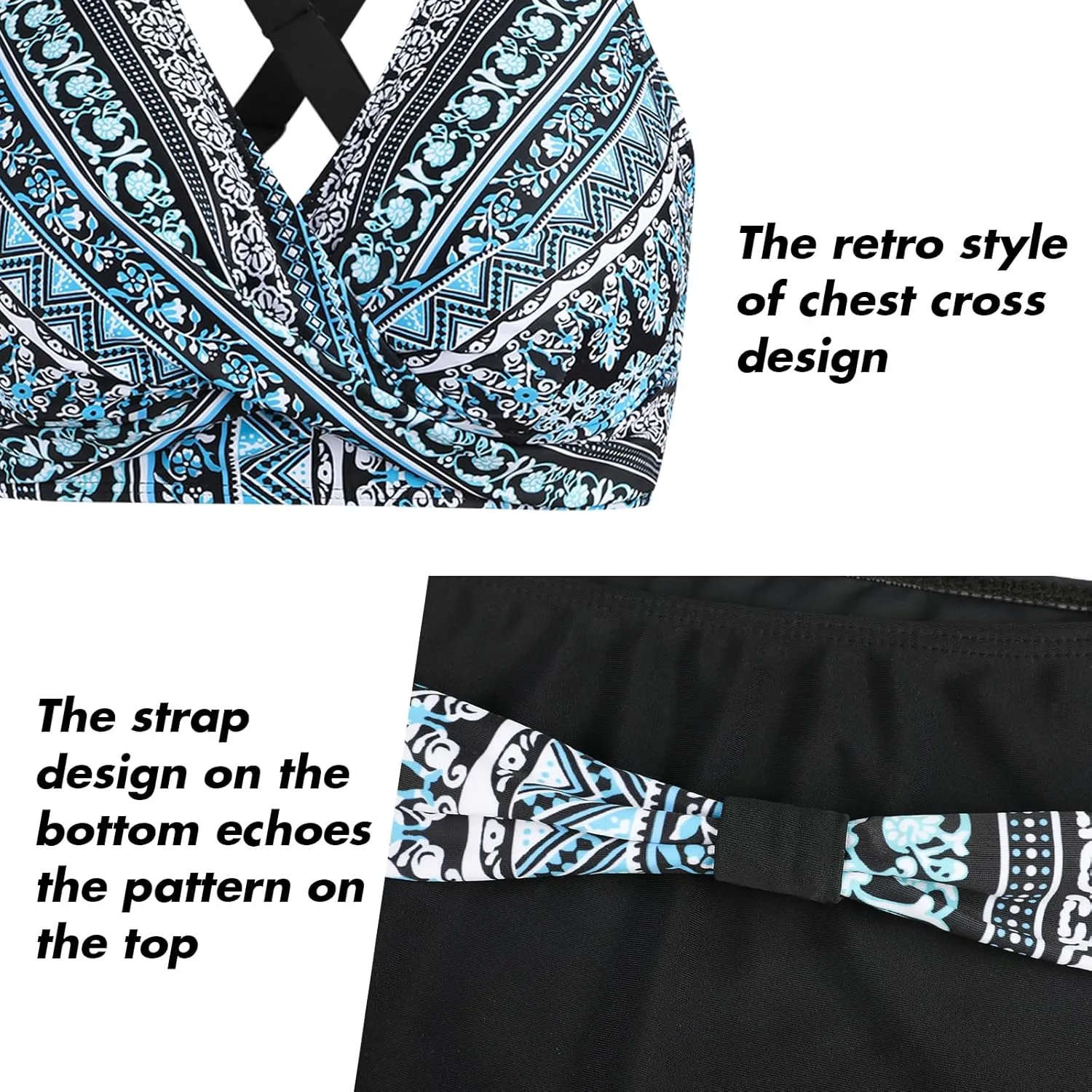 SEAFORM Womens Two Piece Swimsuits Wrap Front Bikini High Waisted Bottom Tummy Control Bathing Suits Vintage Print Swimwear