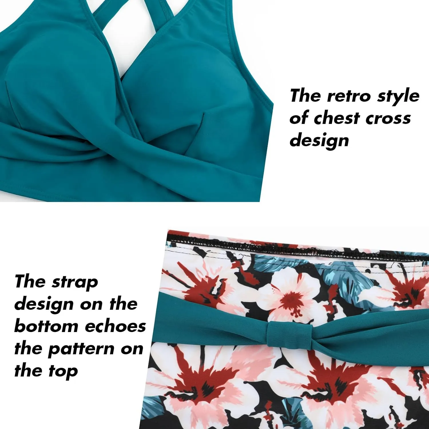 SEAFORM Womens Two Piece Swimsuits Wrap Front Bikini High Waisted Bottom Tummy Control Bathing Suits Vintage Print Swimwear
