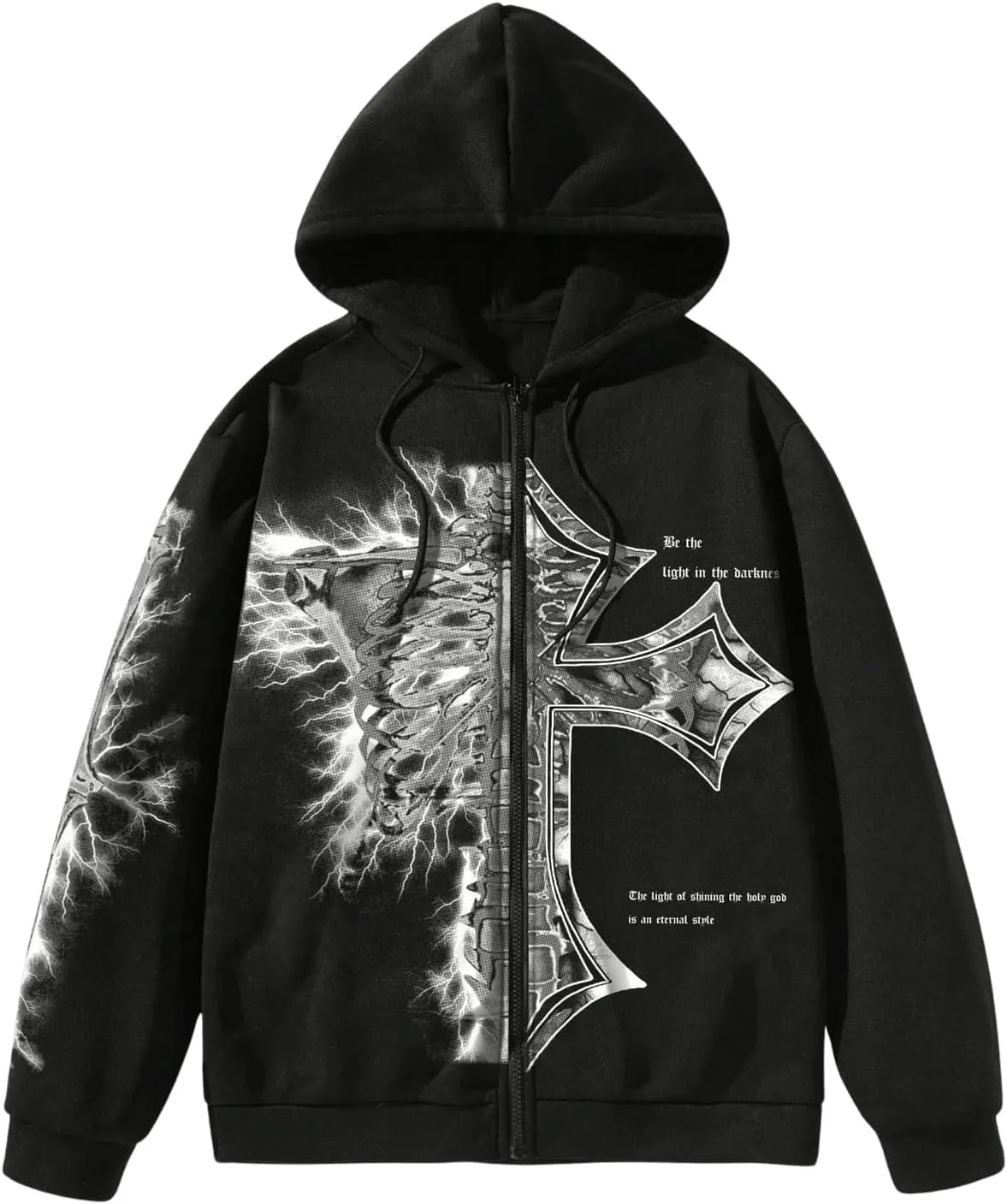 SHENHE Men's Graphic Zip Up Cross Print Hoodie Y2k Goth Hoodie Sweatshirt with Pockets