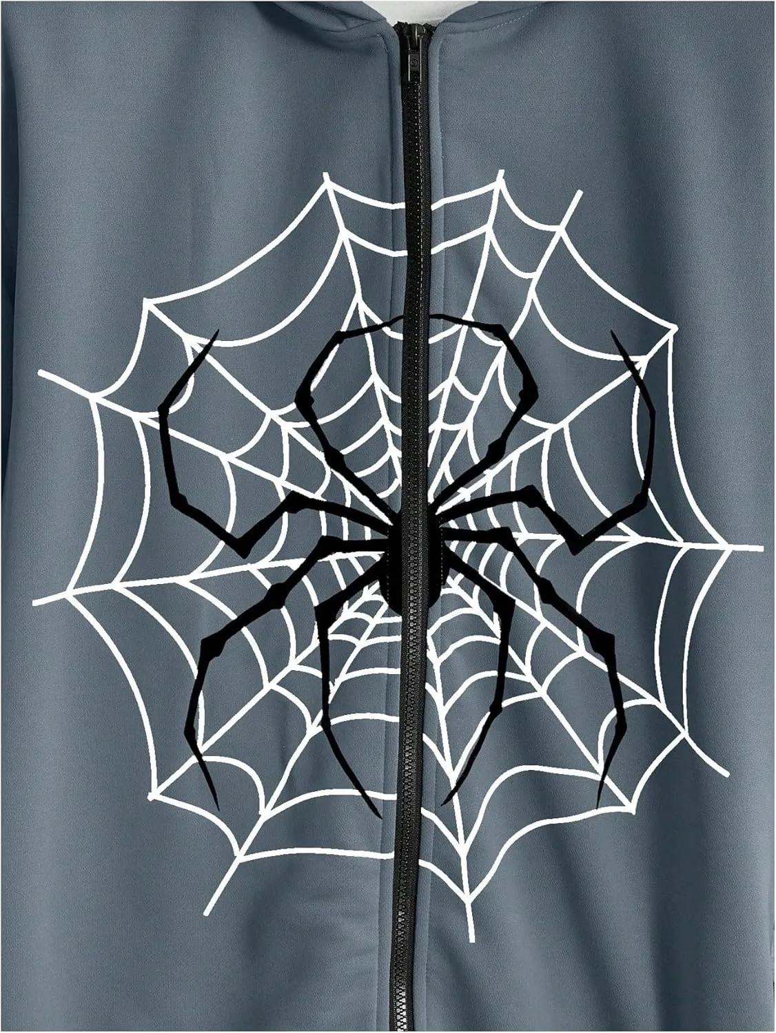 SHENHE Men's Zip Up Graphic Spiderweb Print Long Sleeve Goth Hoodie Sweatshirt Jacket