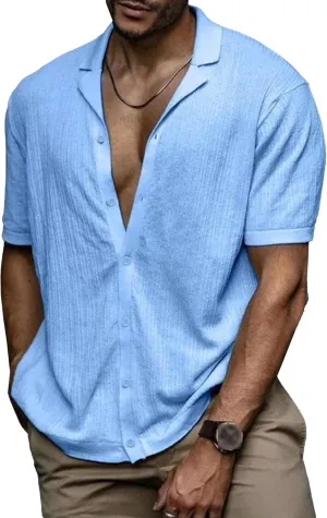 Short Sleeve Button Down Shirts for Men Summer Casual Cotton Linen Shirts Lightweight Breathable Beach Tops