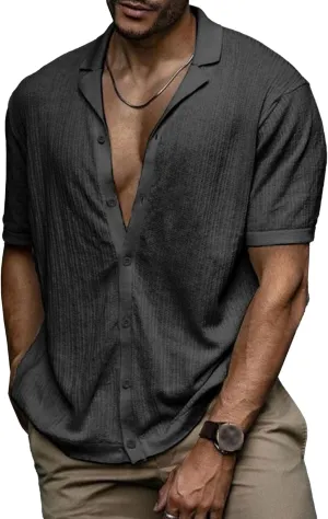 Short Sleeve Button Down Shirts for Men Summer Casual Cotton Linen Shirts Lightweight Breathable Beach Tops
